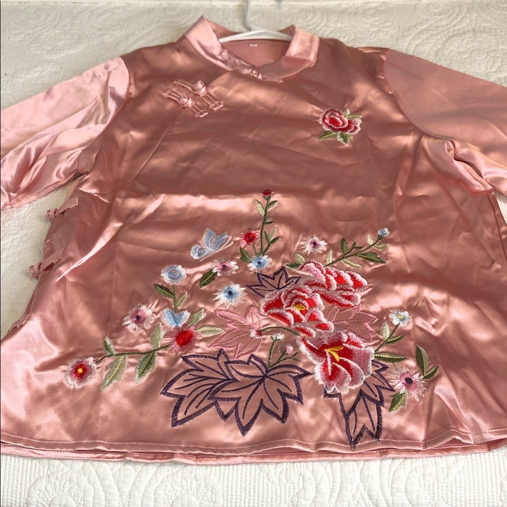 Tang Suit Coat Embroidery Chinese Tops Women Blouse Satin Loose Female Size M - Picture 8 of 12